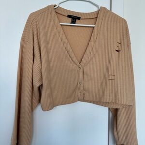 Forever 21 Tan Ribbed Crop Blouse